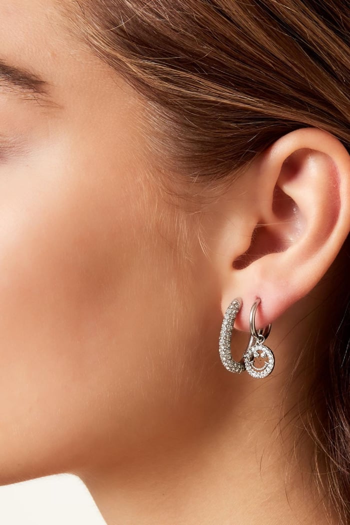 Boucles d'oreilles smiley avec des pierres de zircon Couleur or blanc Acier inoxydable h5Image2